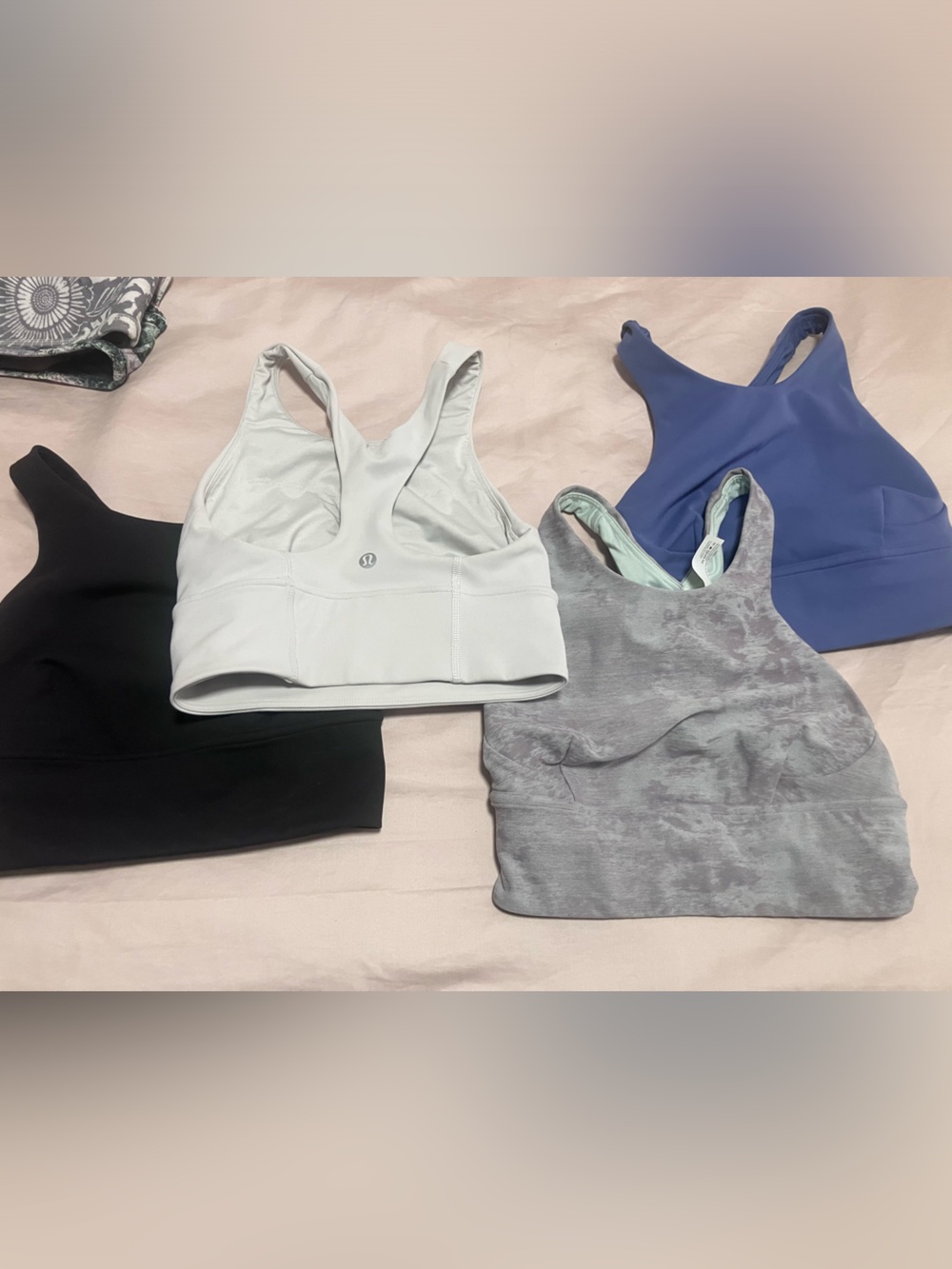 Lululemon Sports Bra Bundle - size 2, black, white, periwinkle, heather grayish